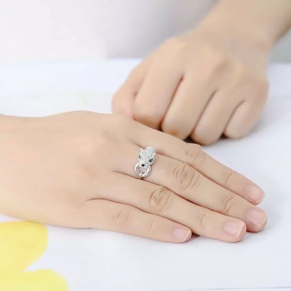 New Unisex 925 Silver Leopard Diamond Ring - Picture 3 of 6